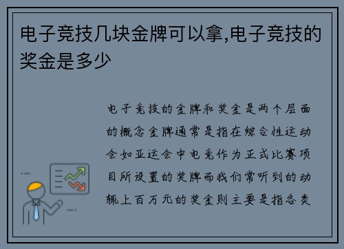 电子竞技几块金牌可以拿,电子竞技的奖金是多少
